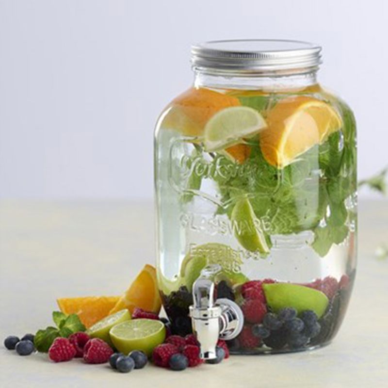 Drikkedispenser og oppbevaringskrukke i glass med tappekran 4 Liter