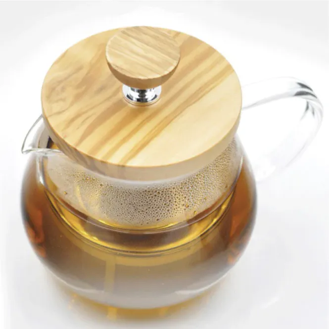 Hovedbilde Hario Teaor pull up tebrygger i glass og oliventre. 450ml